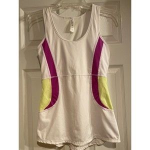 Kyodan Athletic Tank Top With Built In Bra White Pink Yellow Size S